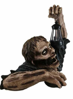 跨境新款树脂摆件花园装饰品僵尸提灯万圣节恐怖U雕塑树脂工艺品