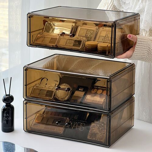 桌面眼影盘收纳盒亚克力粉饼口红分隔F抽屉盒梳妆台化妆品置物架