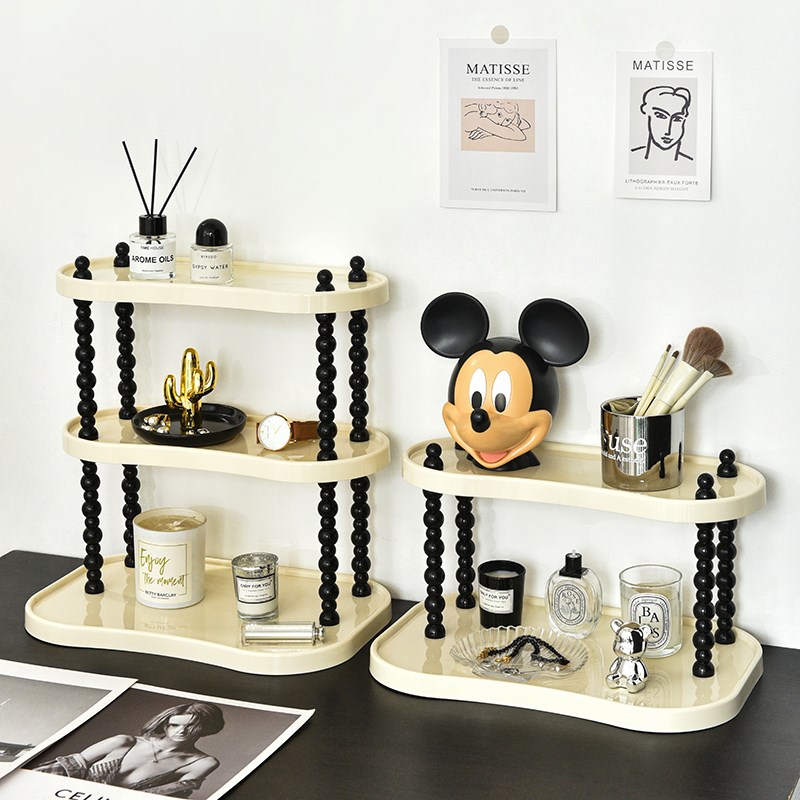 奶油风梳妆台化妆品收p纳置物架厨房桌面杯子架卫生间浴室整理神
