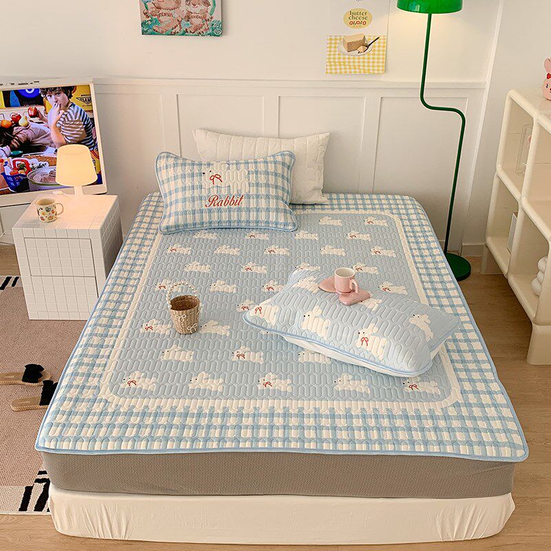 可爱卡通夏季少女心乳胶凉席床笠三件G套可机洗凉感冰丝空调软席