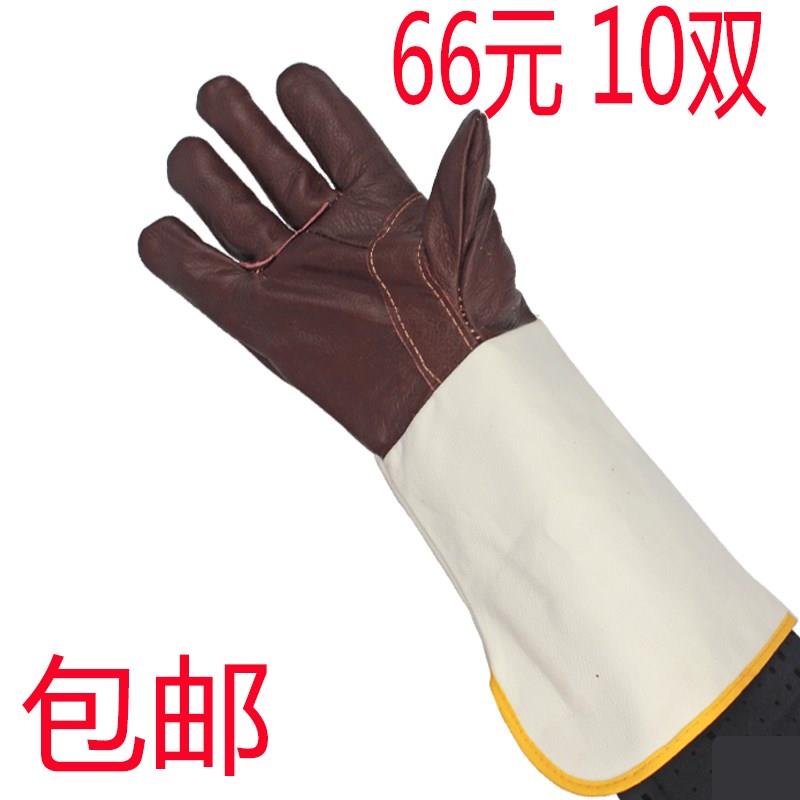 劳保手套 隔热耐k磨加厚牛皮 长版焊工电焊保护手套加长帆布袖十