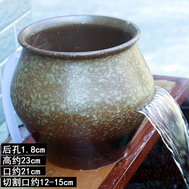流水摆件瀑布生态养鱼循环复古y陶瓷花园造景庭院景观过滤冲氧陶