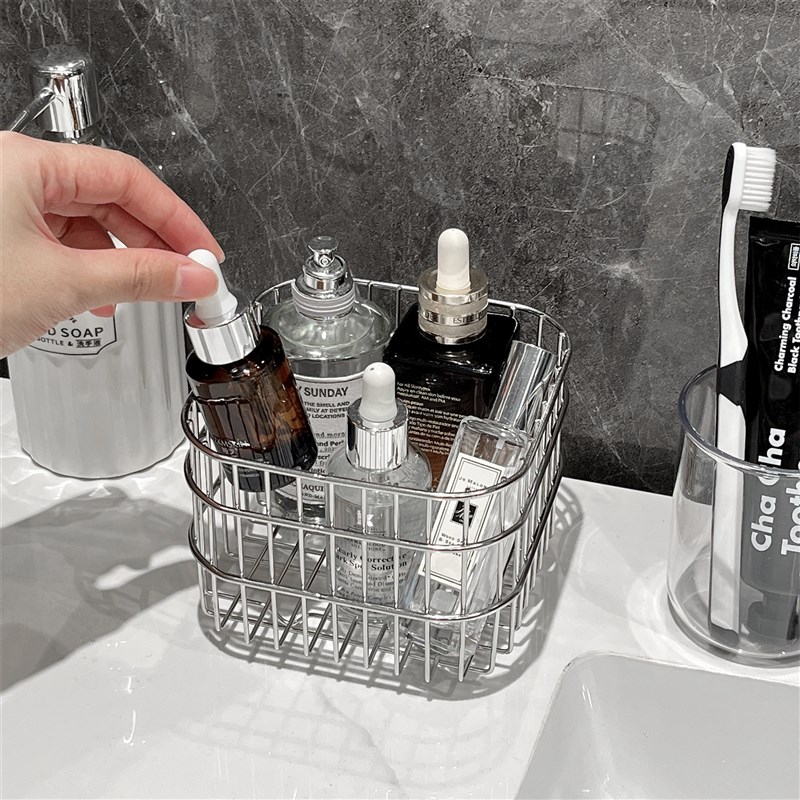 ins风铁艺收纳筐高级感化妆x品杂物整理小盒子桌面创意香水置物架