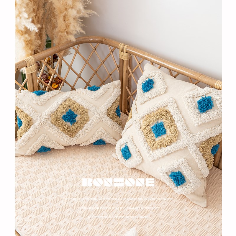 民宿靠垫靠背垫方枕m摩洛哥酒店床头装饰簇绒客厅沙发抱枕套45x45