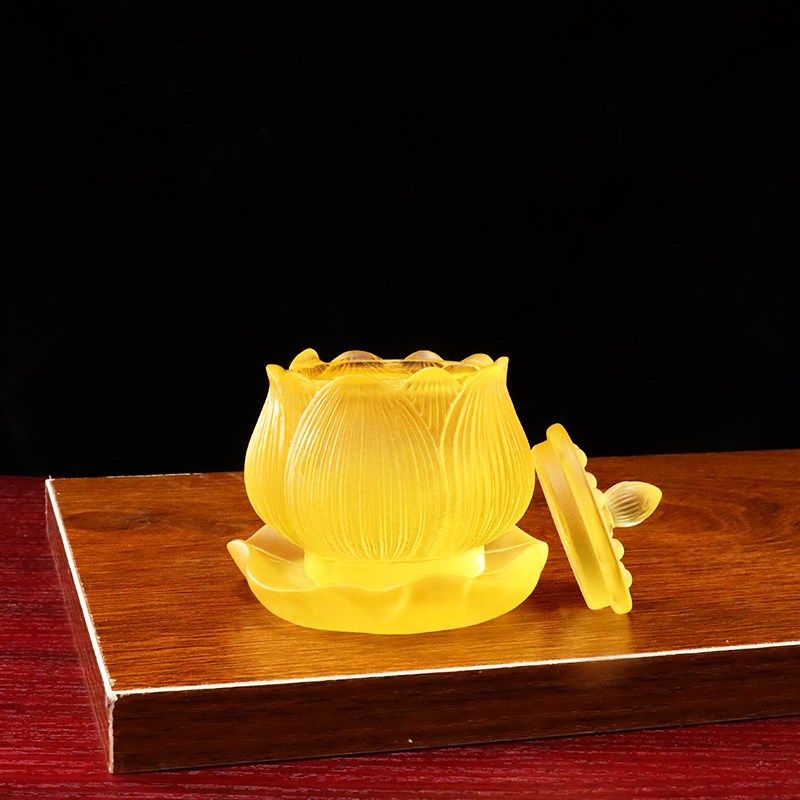 古法琉璃水杯净水杯黄色供杯家用纯手工圣水O杯贡杯佛堂供具莲花,家居饰品,桌面摆件,淘宝优惠券,粉丝福利购,淘宝优惠卷