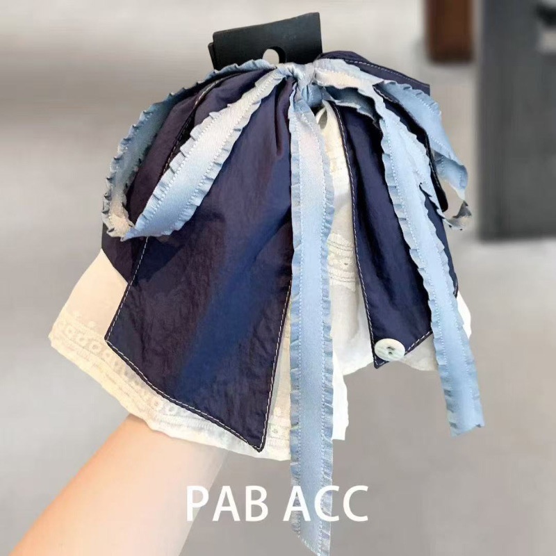 韩国东大门蓝色系蝴蝶结蕾丝马尾抓夹发夹后脑勺半扎发头饰发抓