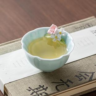 陶瓷手工捏花茶杯主人杯品茗杯个人专用杯子功夫茶具家用茶盏礼盒