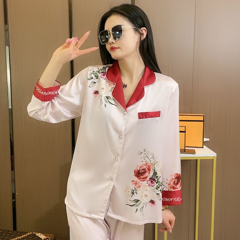 夏季睡衣女新款高颜值冰丝睡衣女网红时尚家居服两件套可外穿套装