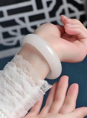 新疆和田玉色天然羊脂白金丝玉手镯女款玉镯和田玉平替白月光手镯