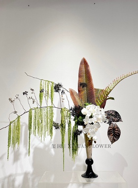 中古花瓶黑暗高级色系插花高脚肌理新中式侘寂艺术手工琥珀花器