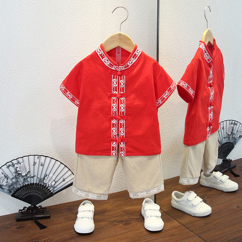 儿童唐装中国风汉服男童春夏古装B宝宝周岁抓周礼服中式百天宴衣