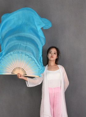 真丝古典舞长绸扇风大红渐变长扇子舞蹈表演扇加长玫红跳舞扇