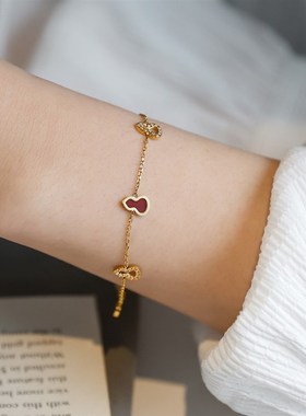 高品质不掉色~新中式复古红葫芦微镶手链女小众设计感高级轻奢