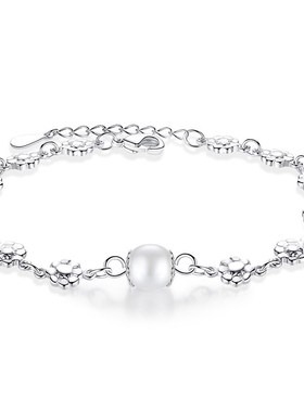 小清新镀银珍珠手链 女士 韩版首饰品 绽梅朵花手链 厂家现货