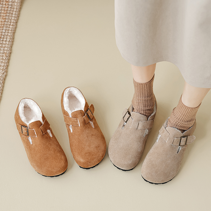 复古一脚蹬加绒勃肯鞋时尚平底