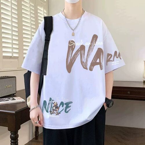 青少年男款短袖t恤男新款纯棉重磅潮牌初中独特别致宽松半袖上衣