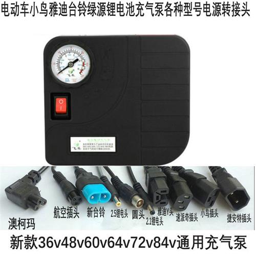 电动电瓶车小鸟绿源适用台铃新国标48v6072v便携自动充气泵打气筒