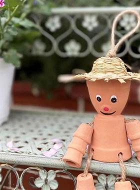 红陶稻草人悬挂件摆件园艺花园装饰风铃摆件杂货卡通 陶艺手 庭院