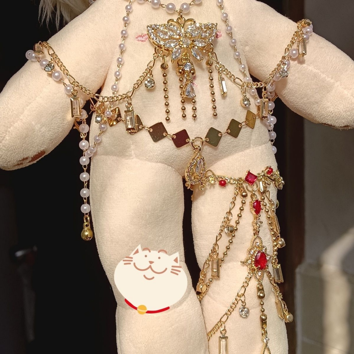 超美腻棉花娃娃身体装饰绝美链镀金锆石蝴蝶胸链加菱形锆石腰链