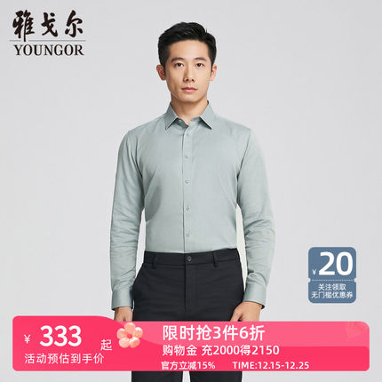 【商场同款】雅戈尔官方夏季新款商务男士浅绿素色DP长袖衬衫YLDP