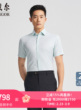 【商场同款】雅戈尔官方夏季新款商务男士浅绿短袖衬衫YSTP110821