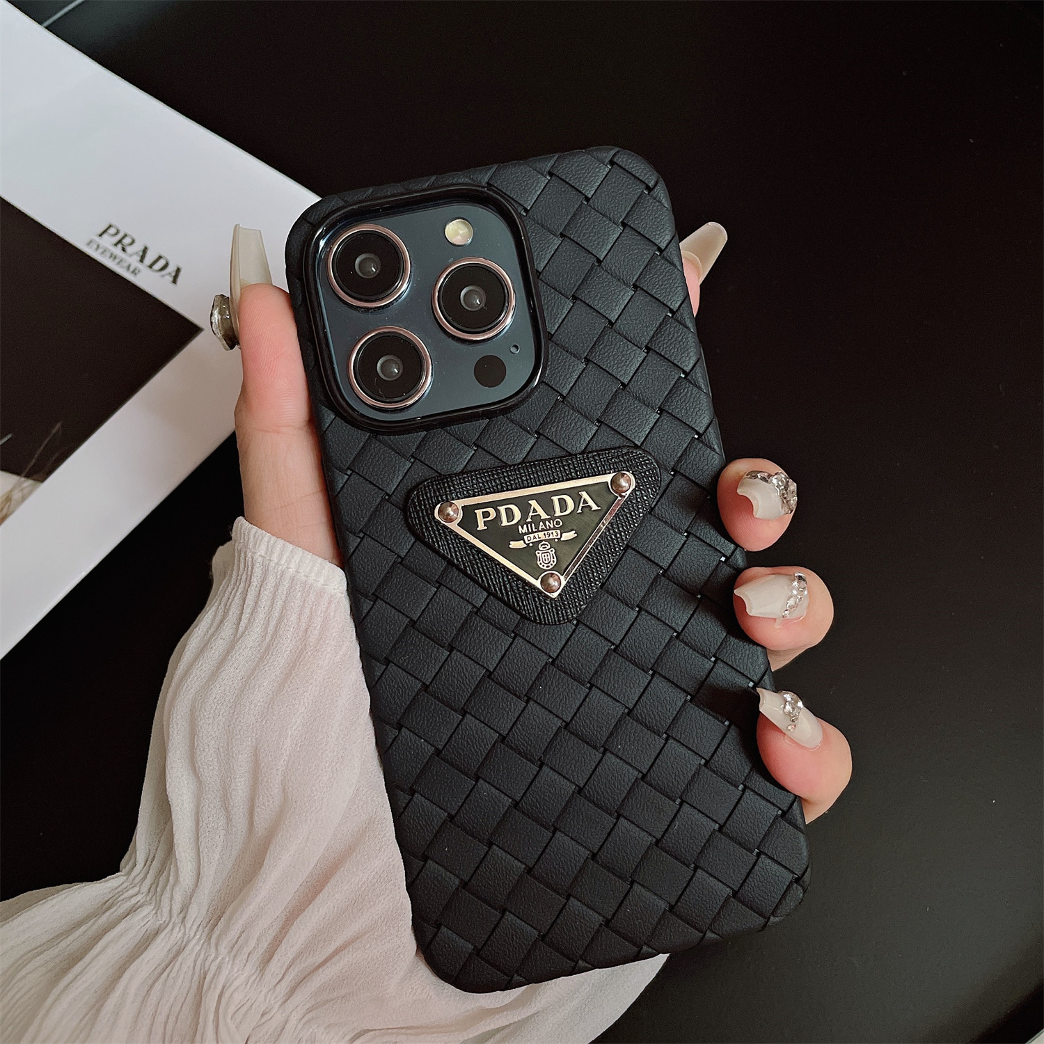 王嘉尔同款编织纹苹果手机壳欧美