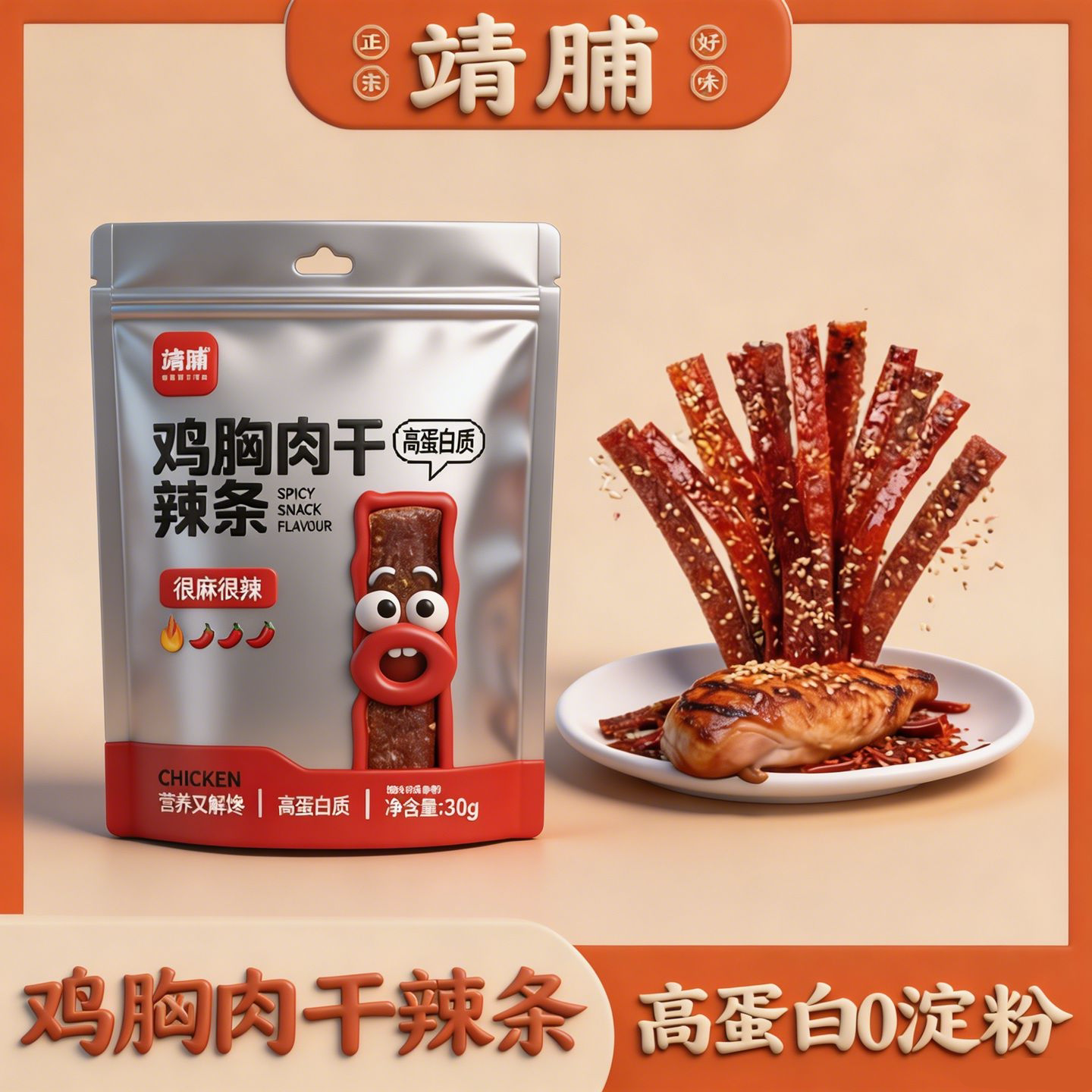 靖脯鸡肉辣条30g*10包