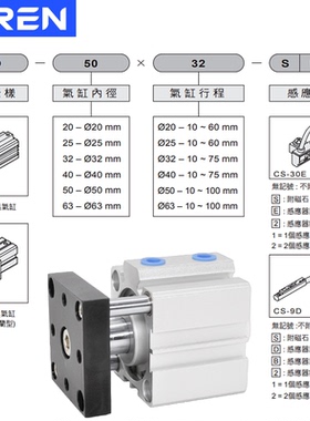 JTD气缸20 32 40 50 63-10-20-25-30-50-100S薄型带导杆带磁气缸