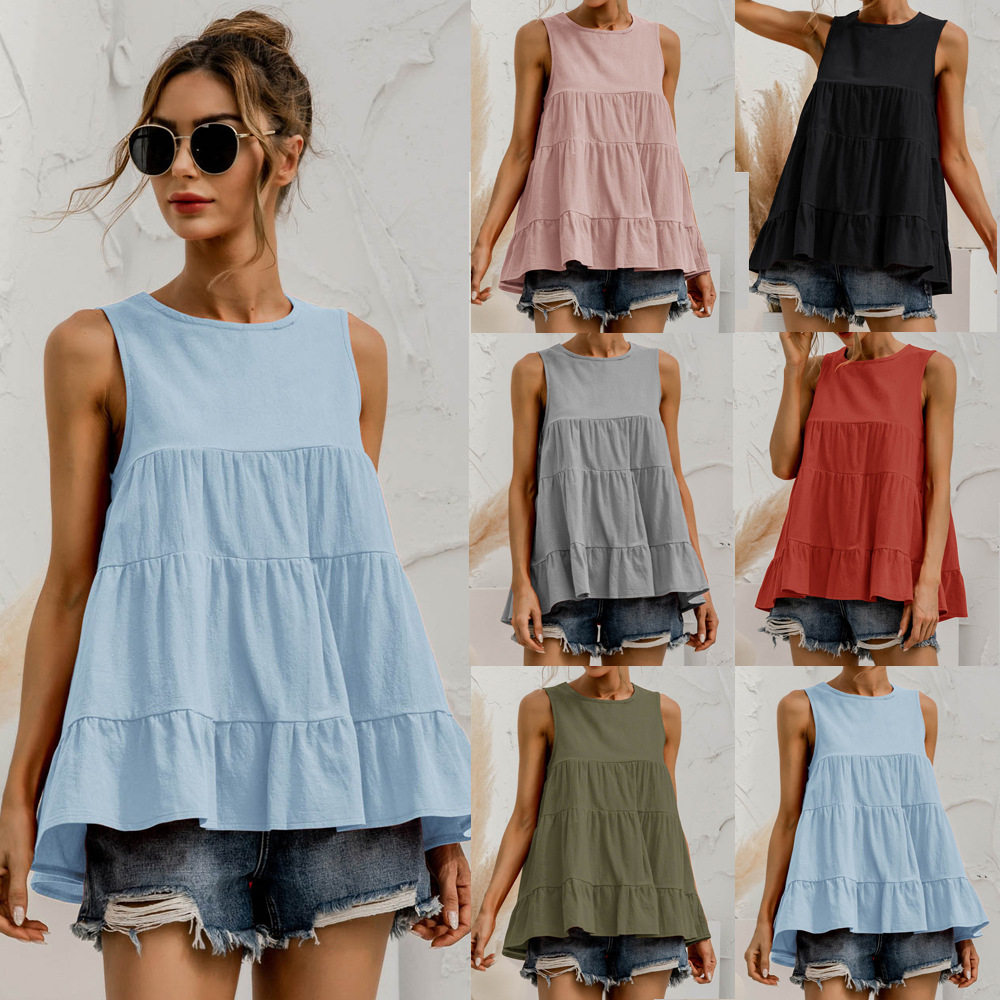 2021 ins round neck sleeveless multi-section stitching loose