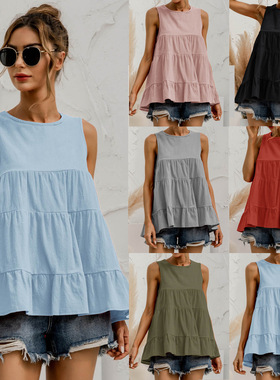 2021 ins round neck sleeveless multi-section stitching loose