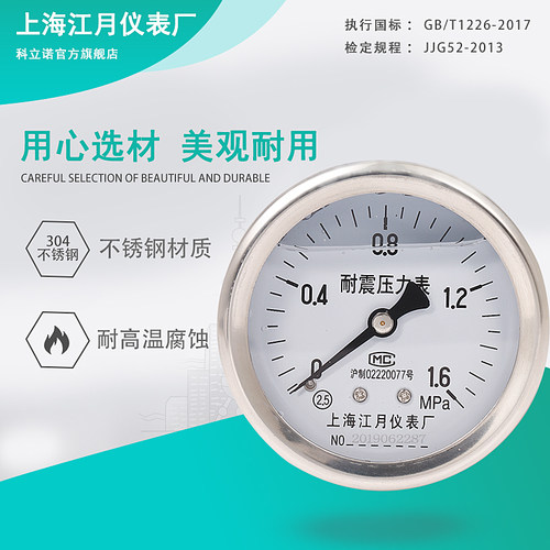 上海江月耐震压力表轴向
