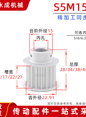 S5M15齿精加工带台15S5M同步轮槽宽11/17/22/27皮带轮齿外径22.91