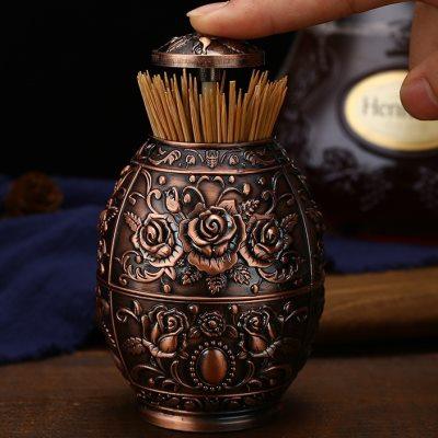 欧式复古仿古铜牙签筒美中式个旧牙签盒经典茶几摆件按压牙签罐,收纳整理,牙签筒,淘宝优惠券,粉丝福利购,淘宝优惠卷