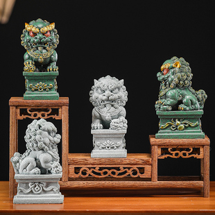 故宫文创青砂石国潮石狮子一对护院办公区玄关茶桌茶宠装饰品摆件