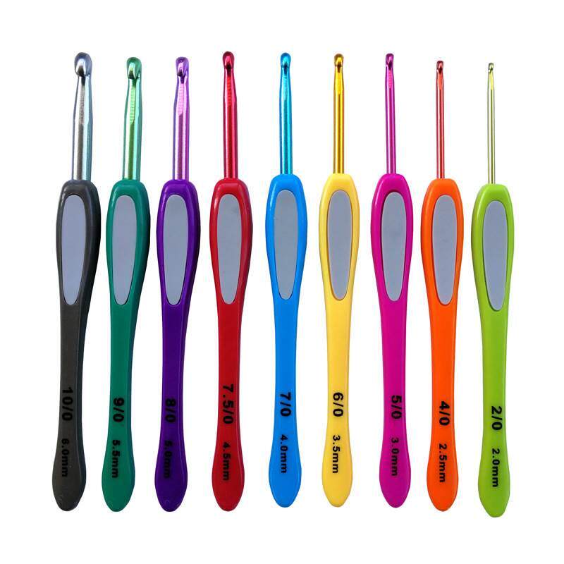 뜨개질 도구 스웨터 바늘 다채로운 플라스틱 손잡이 가죽 알루미늄 크로셰 뜨개질 후크 두께 17개 세트 전체