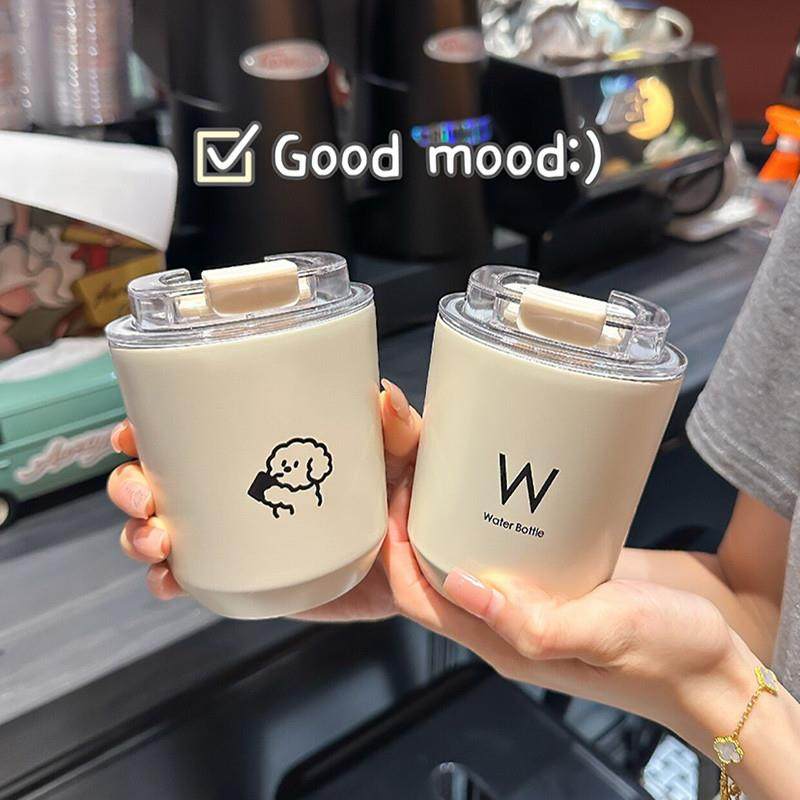 简约治愈咖啡水杯子ins可爱修狗W精致办公桌面情侣小巧翻盖保温杯,电动车/配件/交通工具,电动车锁,淘宝优惠券,粉丝福利购,淘宝优惠卷