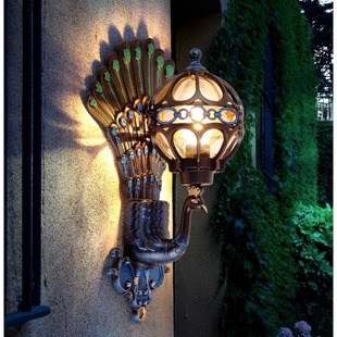 壁灯太阳能院子户外大门口别墅阳台室外防水欧式复古庭院孔雀墙灯