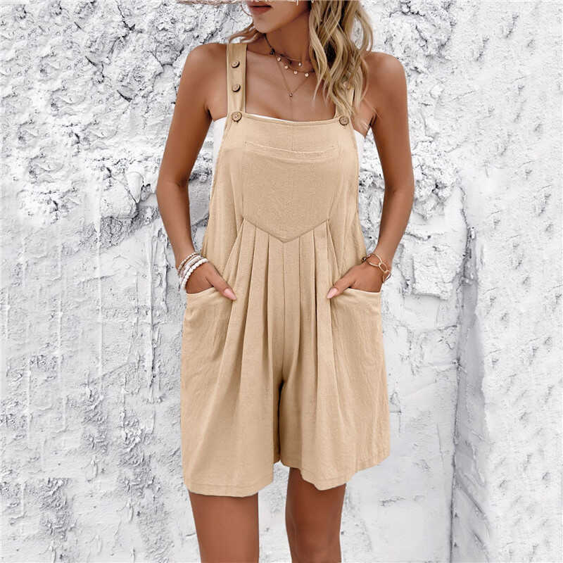 夏季新款口袋女连体裤pants Women jumpsuits Sleeveless overall