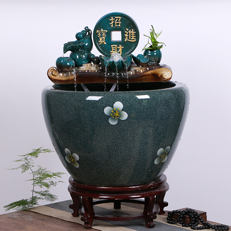 景德镇陶瓷鱼缸家用流水