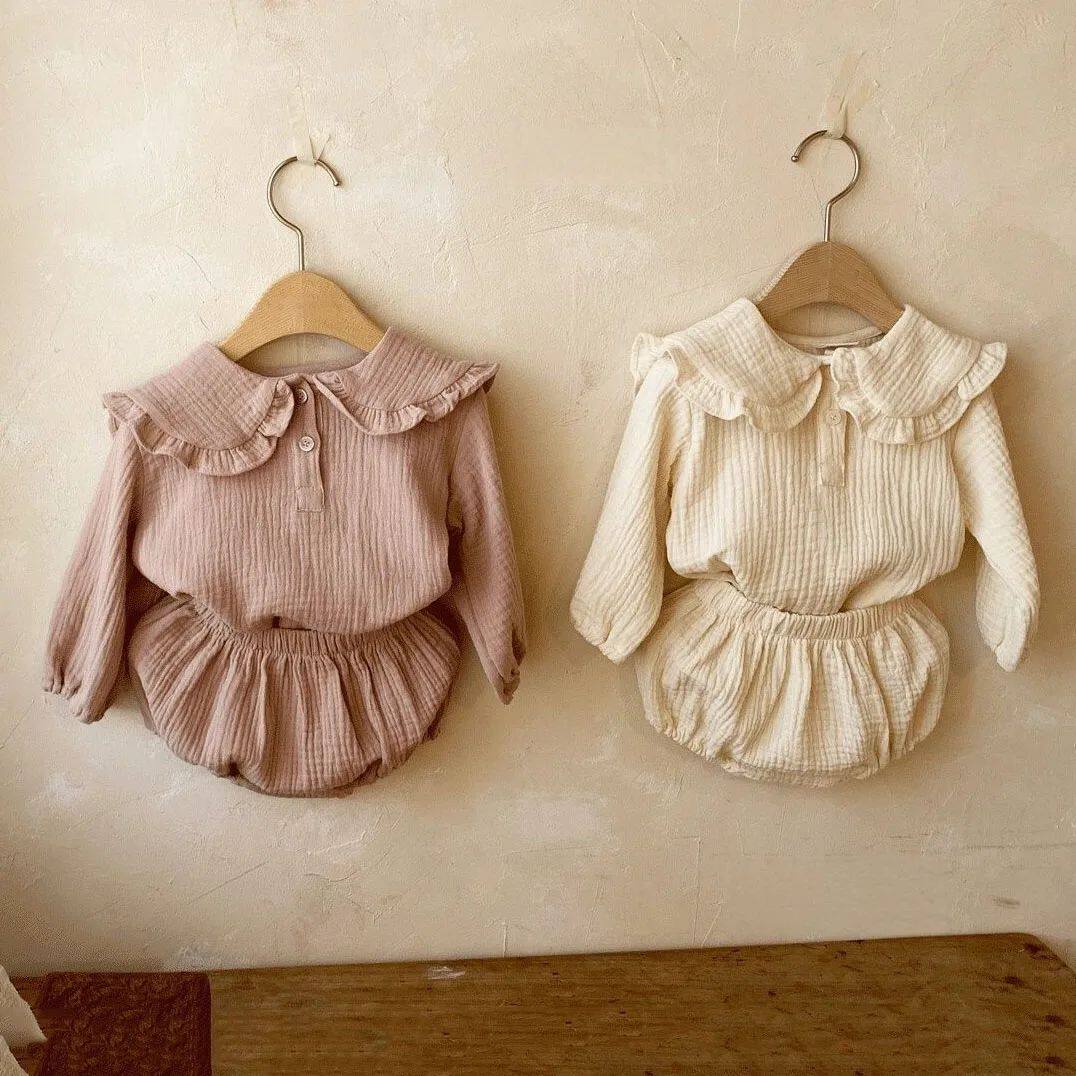 2Pcs Spring Autumn Baby Girl Clothes Soft Cotton Lotus Leaf