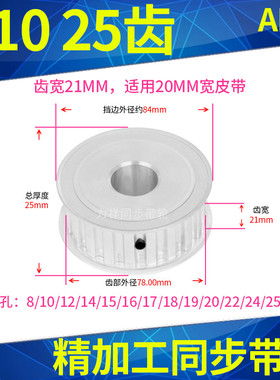 T1025齿同步轮AF齿宽21内孔8 10 12 14 15 17 19 20同步带轮T10型