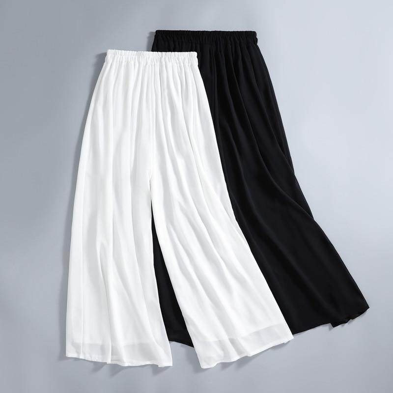 夏季白色雪纺大摆舞蹈阔腿裤汉服马面裙衬裤改良旗袍加长款打底裤