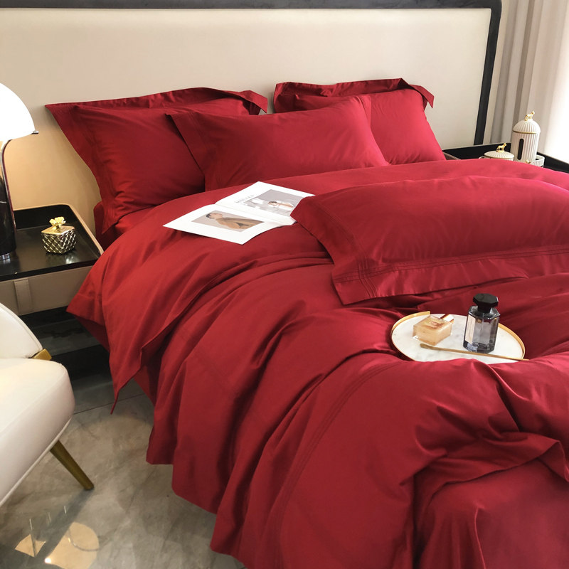 婚嫁结婚铺床上用品大红简约四件套简约纯色100支小红书抖音陪嫁,床上用品,婚庆床品套件,淘宝优惠券,粉丝福利购,淘宝优惠卷