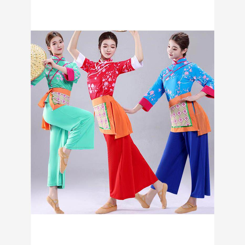 秧歌服演出服女新款夏季村姑采茶舞服装民族舞蹈广场舞套装2024