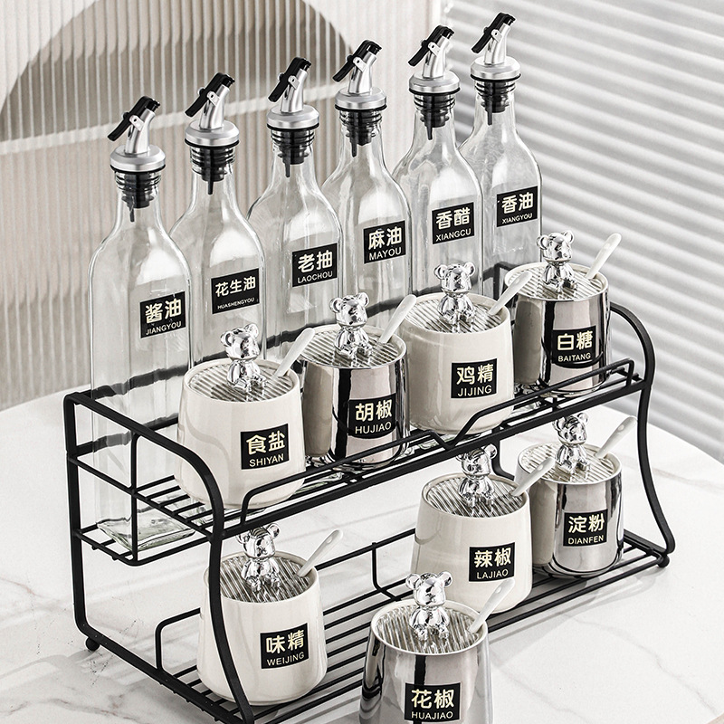 高颜值家用组合调味料罐调料架玻璃油瓶壶盐罐玻璃厨房用品置物架