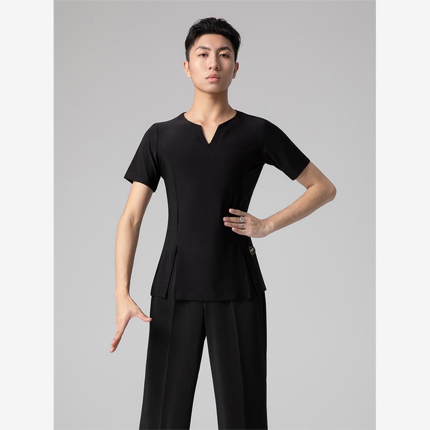 艺尚舞拉丁舞练功服男国标舞短袖纯棉V领T恤春夏广场舞蹈上衣1589