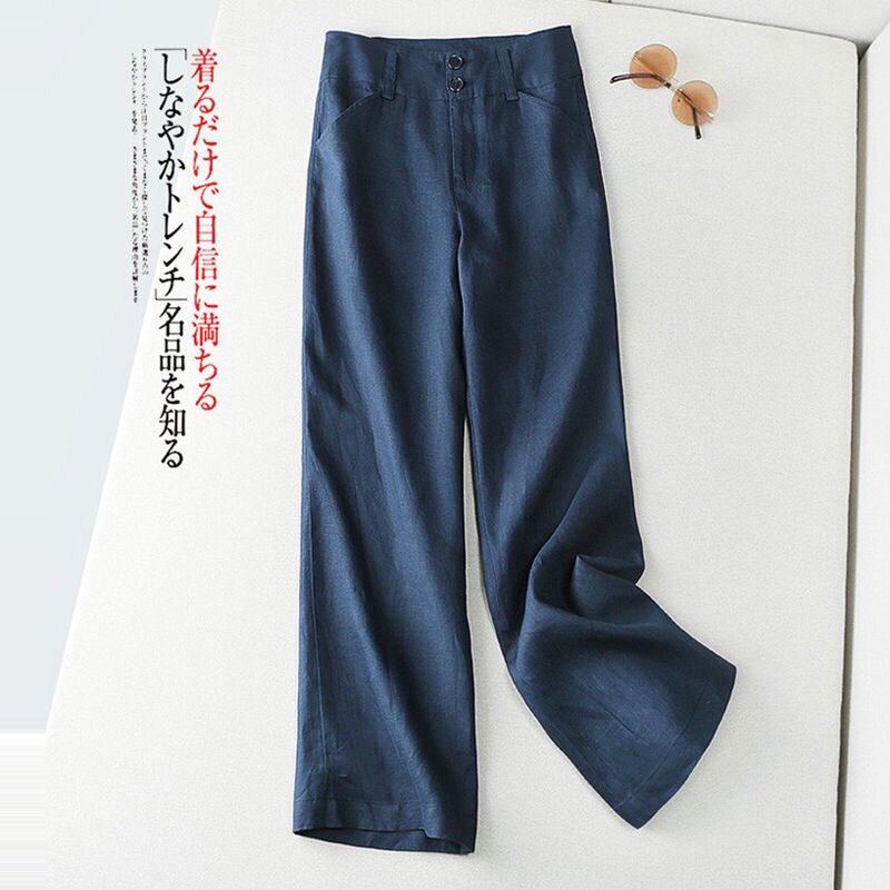 坠感春秋亚麻直筒裤女夏