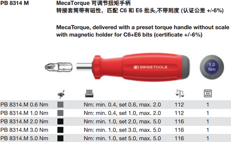 瑞士预设扭矩手柄带磁性