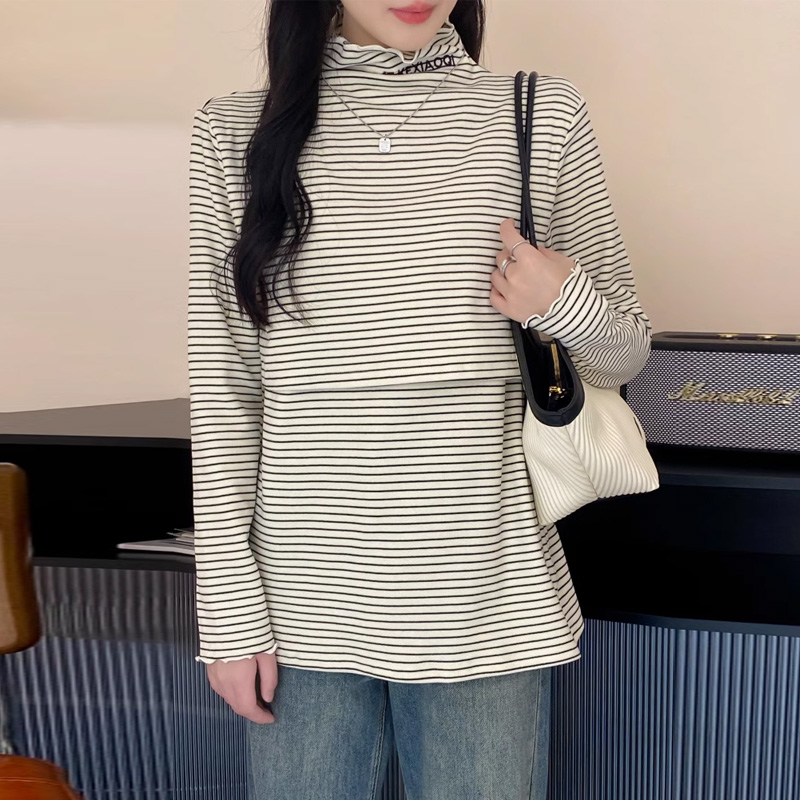 哺乳衣秋冬产后外出辣妈款高领秋衣德绒打底衫春秋喂奶上衣月子服