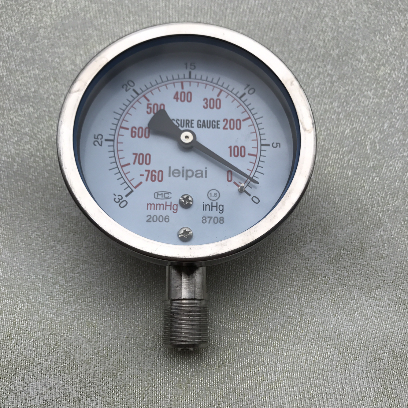 雷派 不锈钢真空表 Z-100BF -30inhg～0-760mmhg-0 Φ100mm 负压